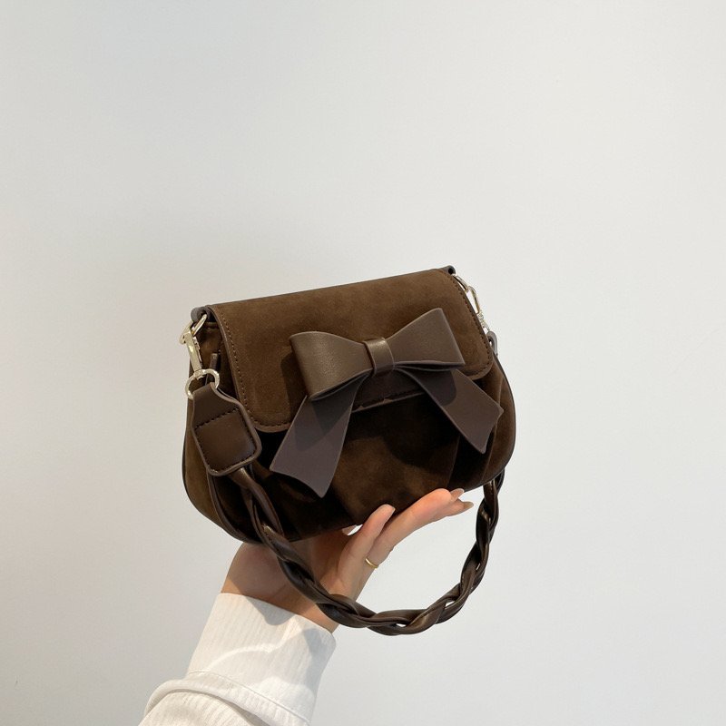 2025 new Trendy bow pleated small square new fashionable western-style frosted single shoulder casual crossbody women's bag zhanyishengli