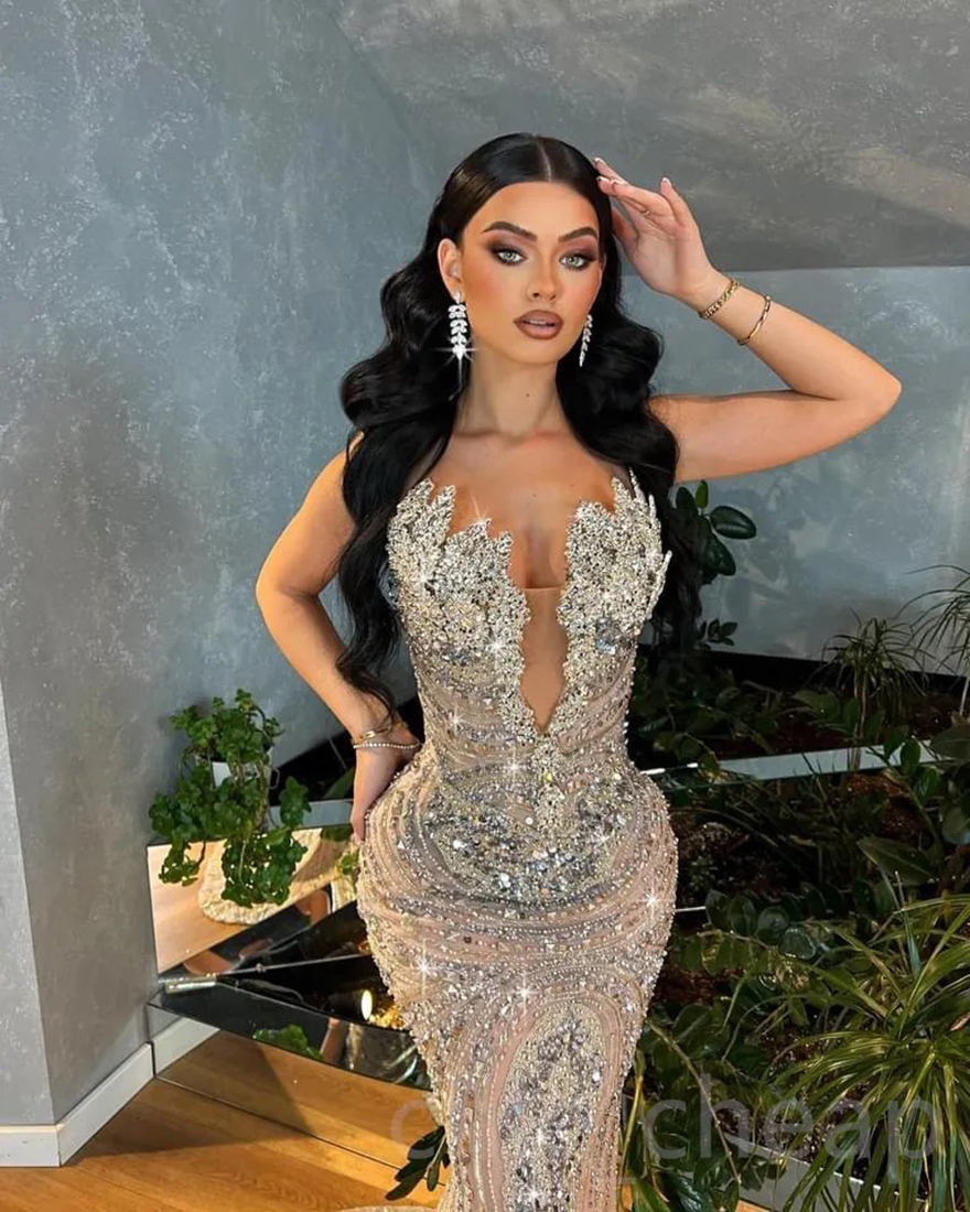 2024 May Aso Ebi Luxurious Mermaid Prom Dress Beaded Crystals Illusion Evening Formal Party Second Reception Birthday Engagement Gowns Dress Robe De S