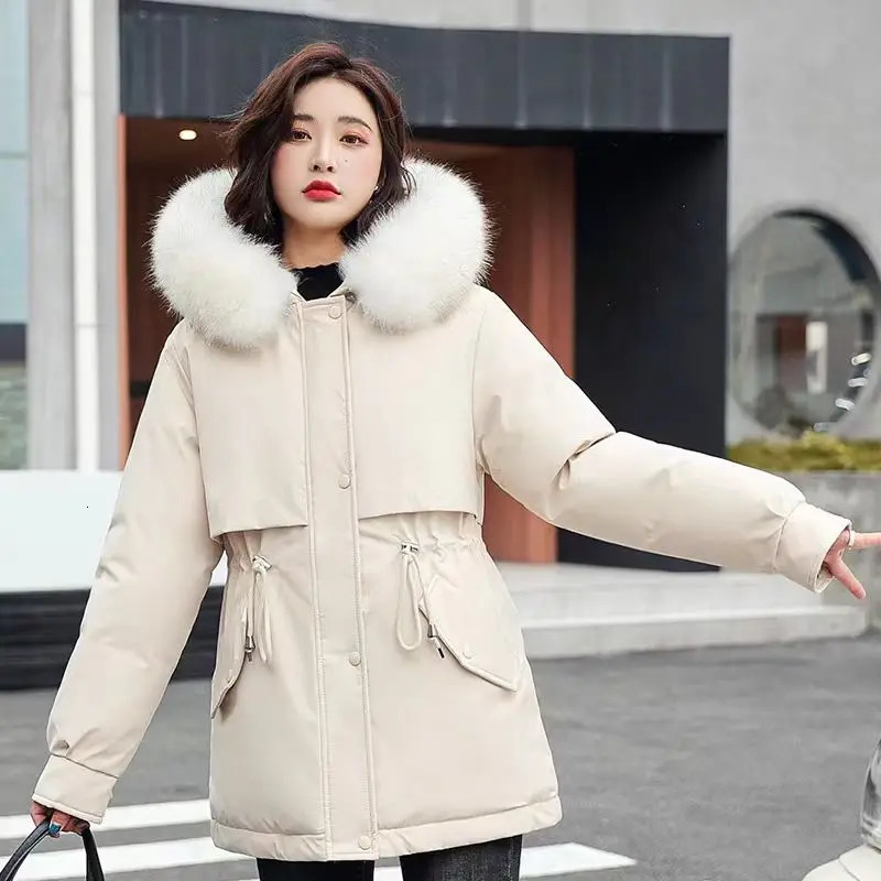 2024 Winter Jacket Thicken Cotton Warm Puffer Coat Women Casual Parkas Clothes With Lining Fur Collar Hooded Loose Outwear 241120