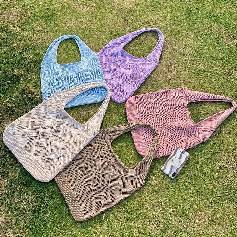 Knitted Women's Retro Hollow Woven Yarn Tote Bag, Handbag, Minimalist Shoulder Bag B1