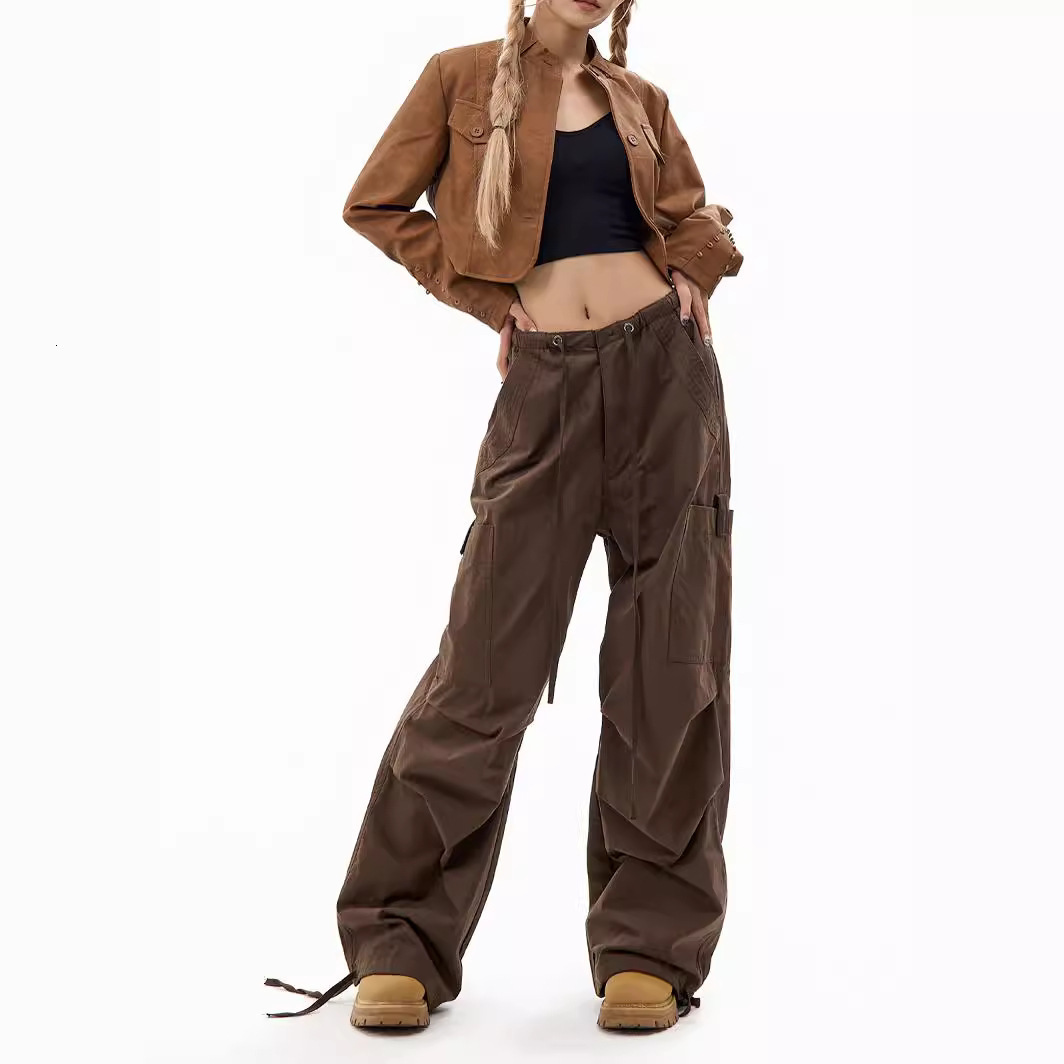 Fashion Sexy Loose With Pockets Jogger Sweatpants Y2k 90s Straight Streetwear Vintage Black Low Waist Womens Cargo Pants Z260314