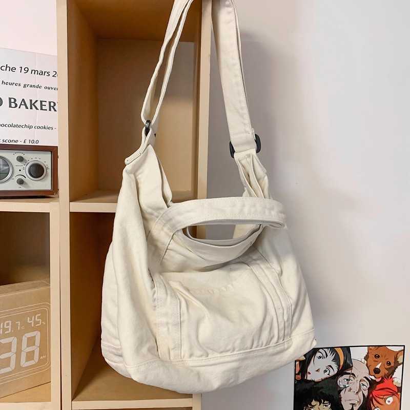 Large capacity canvas bag for women, Korean version, artistic style, simple and lazy style, versatile shoulder bag, student class bag, crossbody bag 2