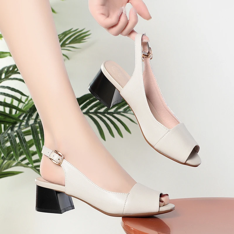 AIYUQI Sandals Female Genuine Leather Summer New Fashion Women's Sandals Fish Mouth Large Size Women's Sandals