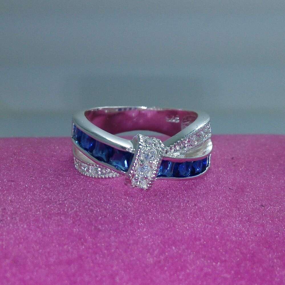 NEW 100% Brand free shipping Fine Jewelry sterg sier blue sapphire Gem Women wedding Belt buckle Ring size6/7/8/9 dh5727163