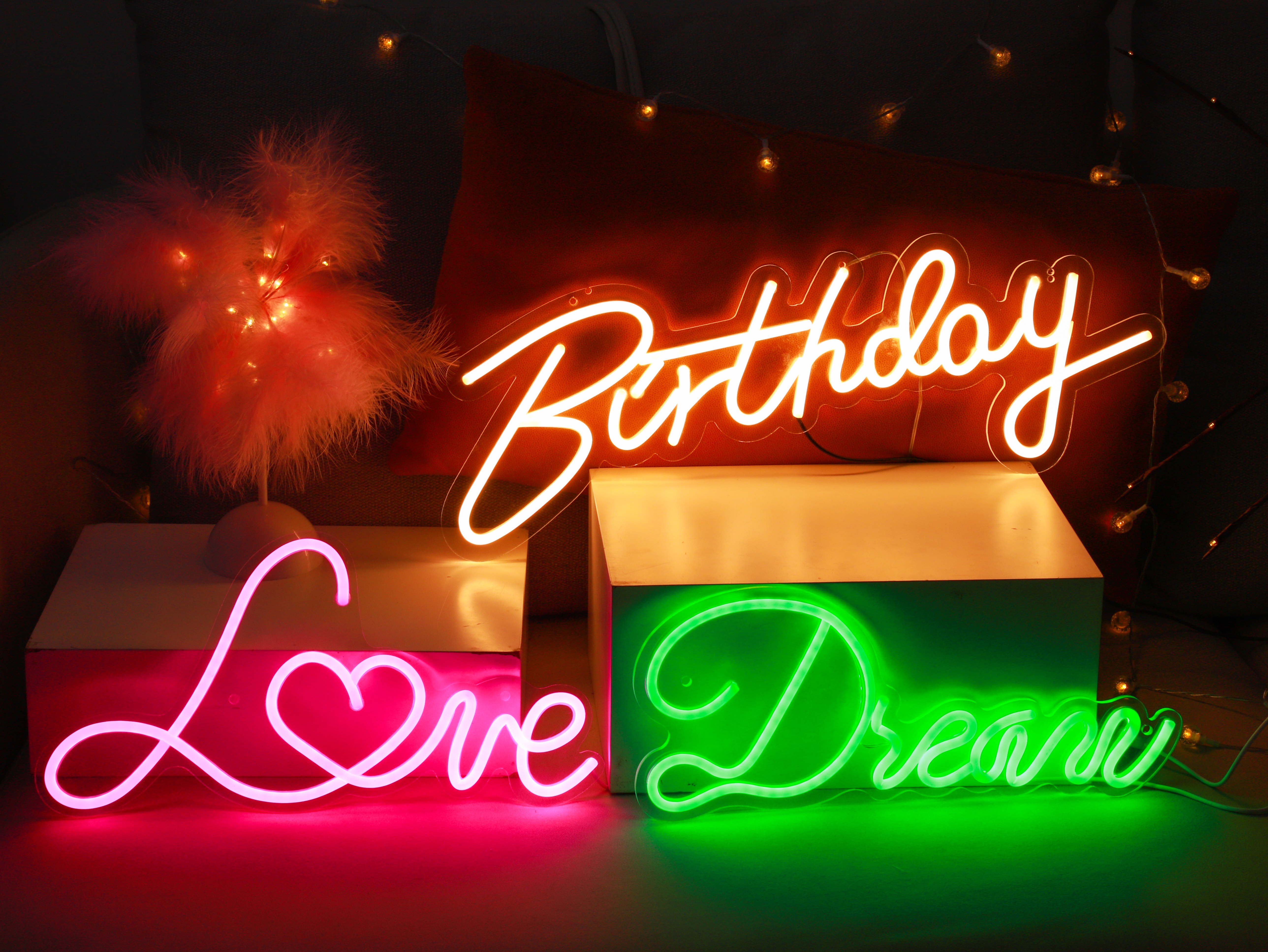 LED neon lights birthday celebration atmosphere decoration small night lights glowing letters internet red wall shaped lights