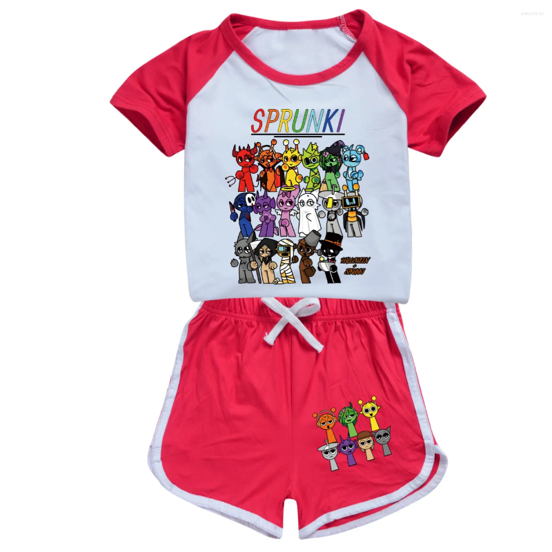 Clothing Sets Funny Sprunki Graphic T Shirt Kids Cartoon Printed T-shirt Shorts 2pcs Set Toddler Girls Sportsuits Boys Streetwear3999