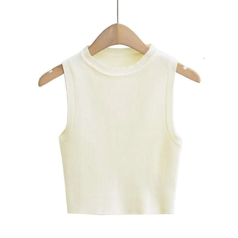 Summer European and American Style Sleeveless Elastic Short Knitted Tank Top for Women C83614 2024 Versatile New Trendy Clothing Ins
