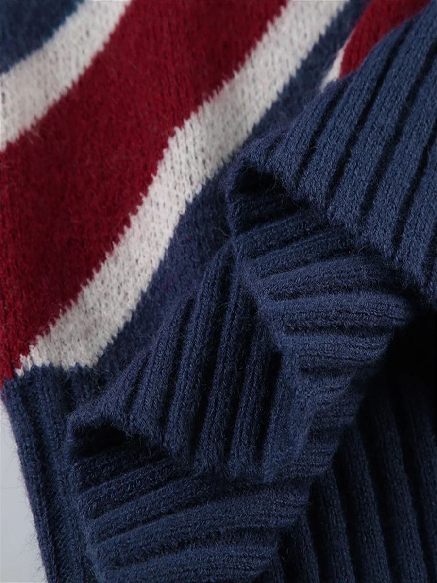 Womens British Flag Print Sweaters Knitted Long Sleeve Mock Neck Loose Fit Pullover Tops Fall Winter Warm Fashion Knitwear Y2K 241202