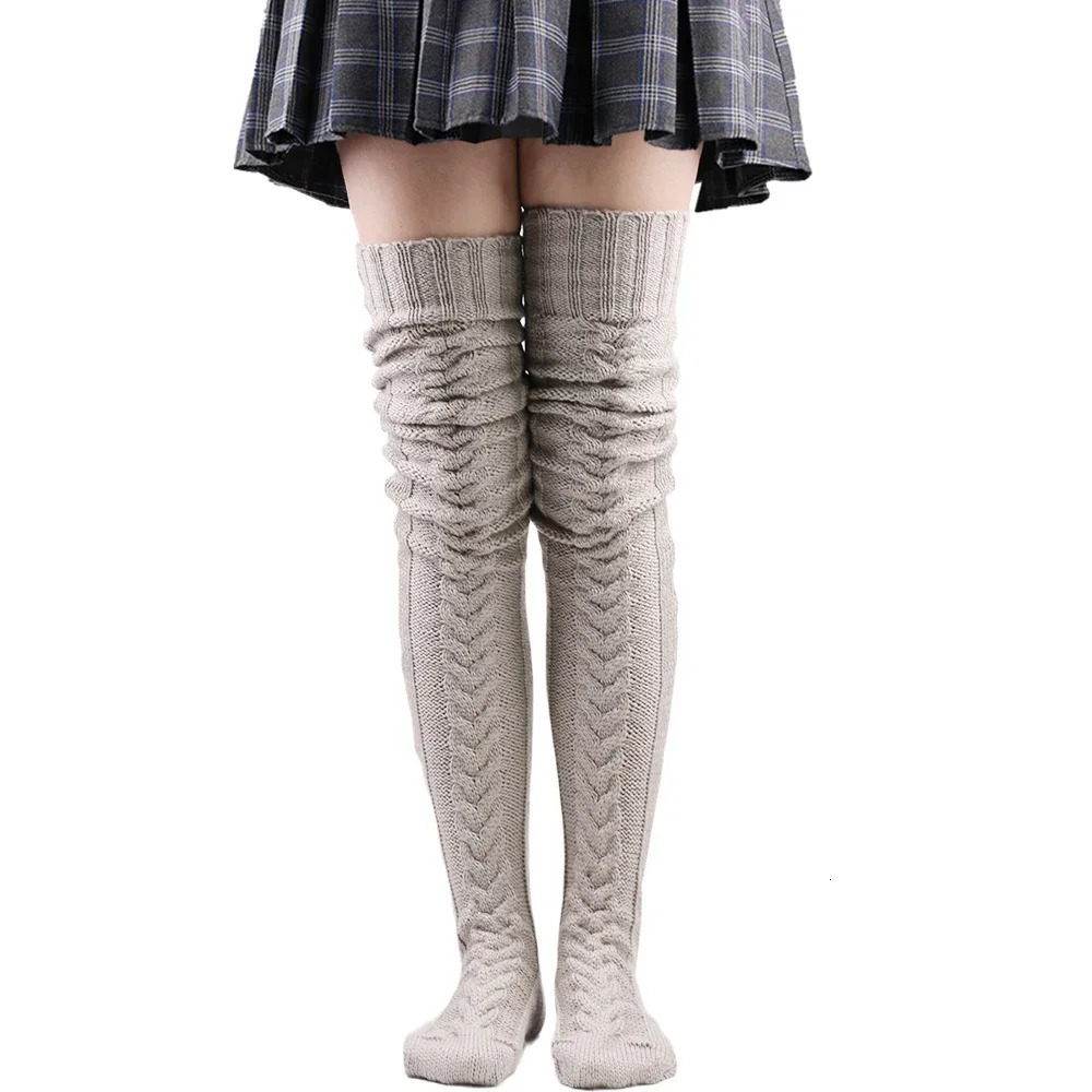 Thigh High Stockings Womens Winter Warm Ladies Girl Black White Long Over Above Knee Sock Knitting Female Woolen Foot Leg Warmer 241202