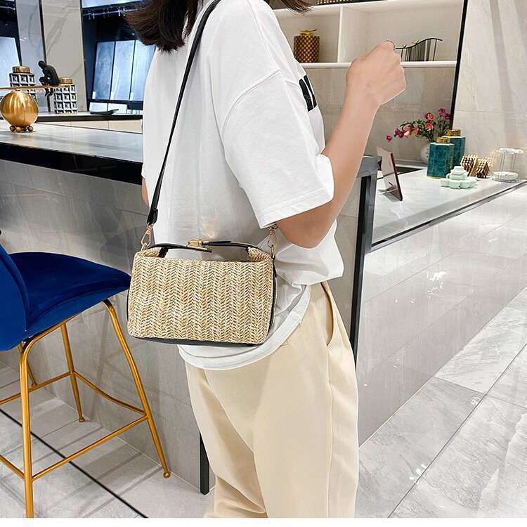 Spring Summer Small Women's New Trendy Korean Version, Versatile Crossbody Bag, Simple And Fresh One Shoulder Straw Woven Handbag B2