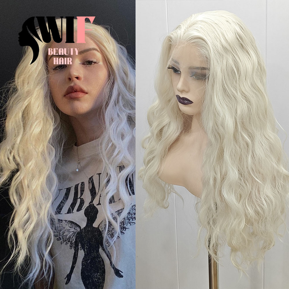 WIF Body Blonde Synthetic Wig Long Loose Wavy Heat Fiber Lace Front Wigs Women Use Daily Makeup Hair