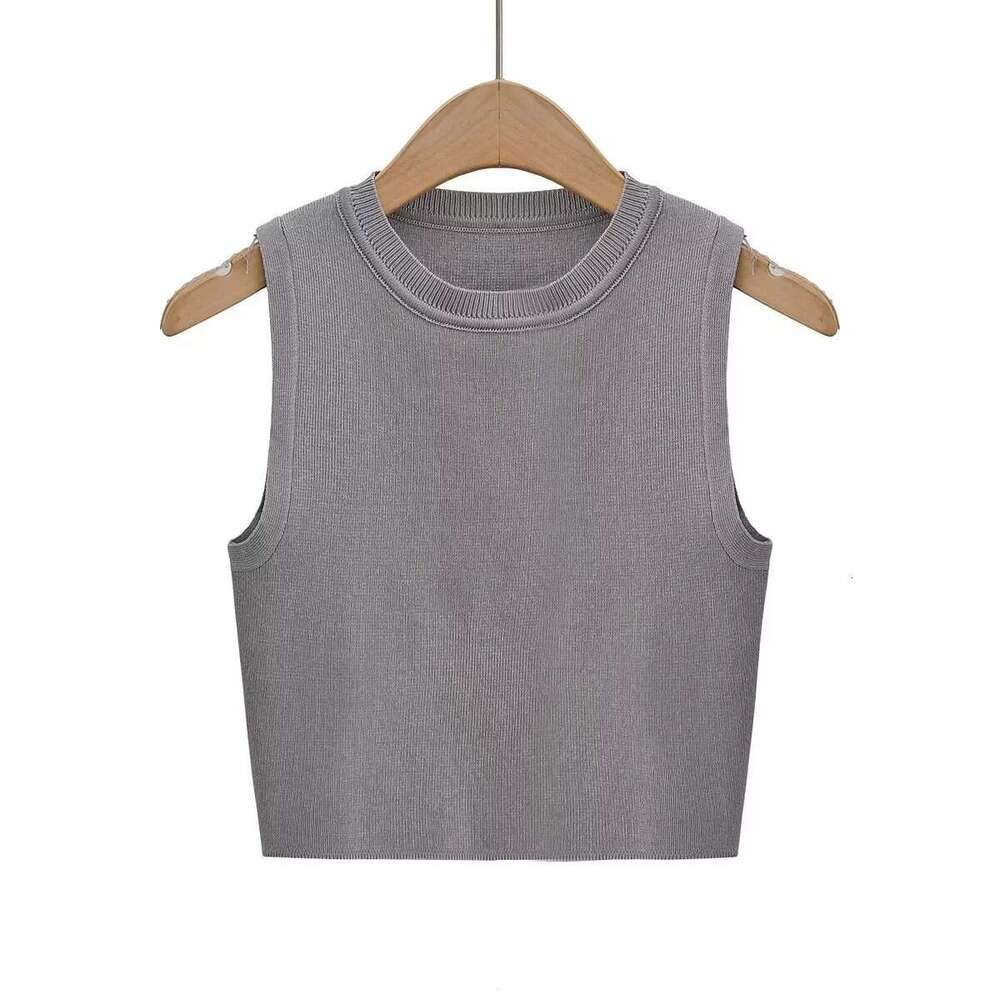 Summer European and American Style Sleeveless Elastic Short Knitted Tank Top for Women C83614 2024 Versatile New Trendy Clothing Ins