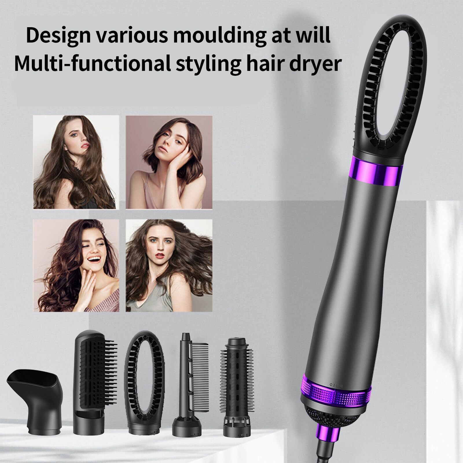 5 In 1 Negative Ionic Electric Brushes,Removable Dryer For Fast Drying,Low Noise Hair Curler/Straighteners Tools Salon