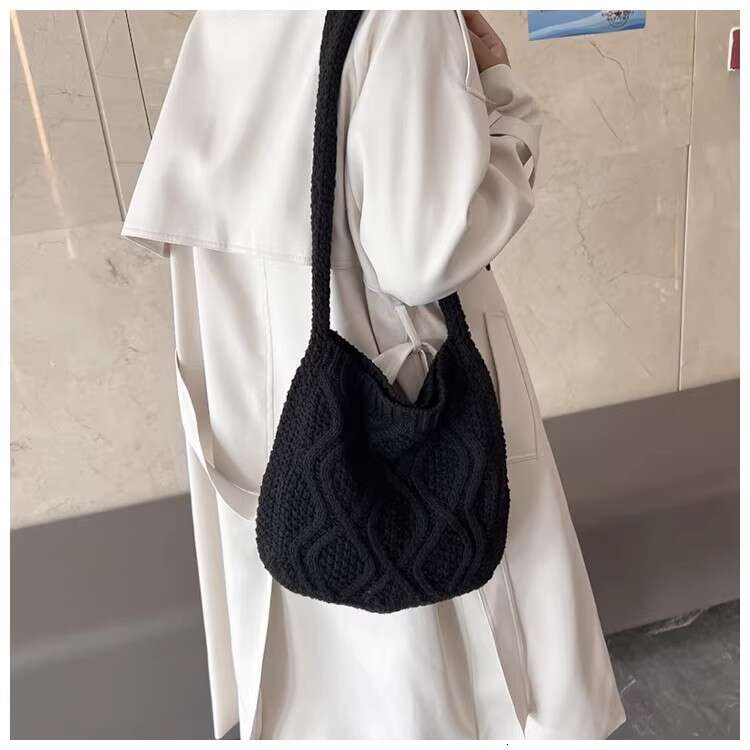 New Knitted Art Crossbody Bags Solid Color Tote Spinach Twist Shoulder Women's Bag