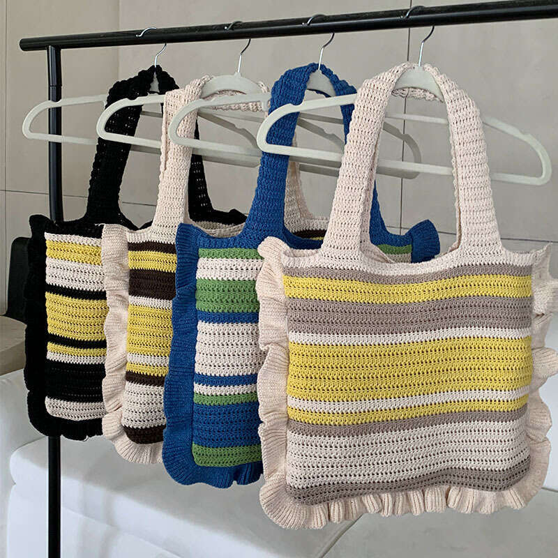 New Retro Knitted Hand Woven Tote Woolen Women's Hand-Held Shoulder Bag, Shopping Bag B1