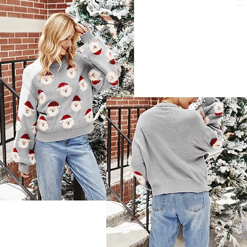 Womens Sweaters Christmas Print Women Sweater 2024 Winter Casual Loose Full Sleeve Knitwear Oversized Jumper Warm Soft Xmas Look Cloth