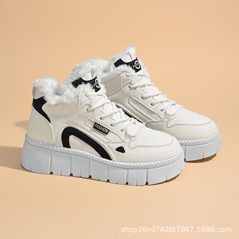2024 winter velvet high top white shoes new Korean version ins female student sports board shoes casual versatile cotton shoes