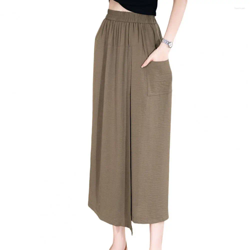 Womens Pants Summer Thin Loose High Waist Slit Casual Skirts Wide Leg