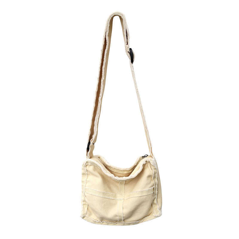 Canvas bag new ins frayed lazy style shoulder bag crossbody bag women's bag simple 241202