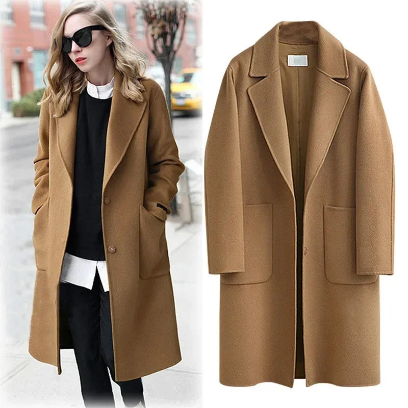 Autumn Winter Women Woolen Blend Coat Loose Thick Wool OverCoat Streetwear Girls Long Outerwear Plus Size Windbreaker 4xl 5xl 241121
