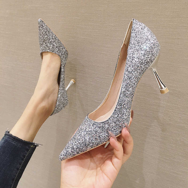 Wedding Shoes Banquet New High Heels Crystal Glitter Medium Short Heel Thin Heel Diamond 3cm5cm7cm