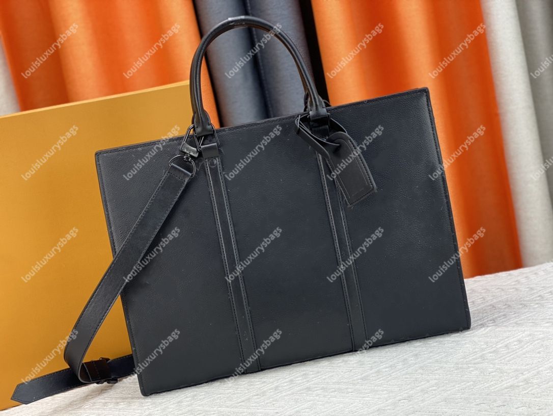 Sac Plat Horizontal ZippE Men Briefcase High Quality Canvas Coated Leather Business Man Handbag Large Capacity Laptop Bag