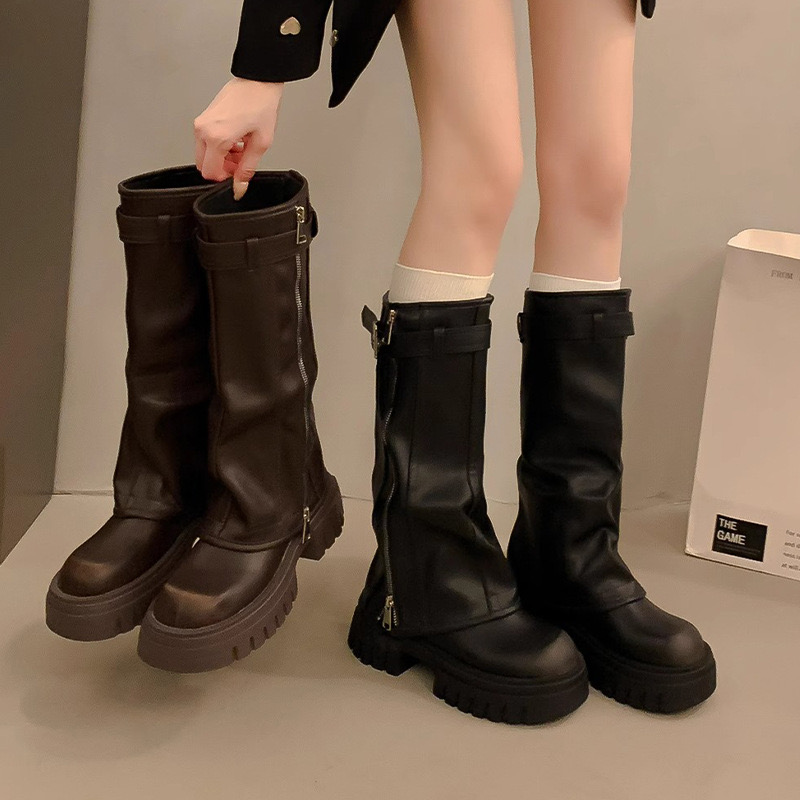 Knee Platform High Women Fashion Ladies Belt Buckle Knight Long Boots Autumn Winter Women's Thick Heel Shoes 833e 's