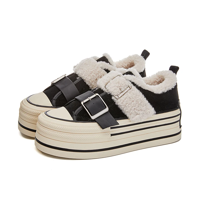 AIYUQI 2025 Thick-soled Women's Sneakers Shoes Winter Non-slip Casual Female Shoes Plus Velvet Velcro Women Skateboard Shoes