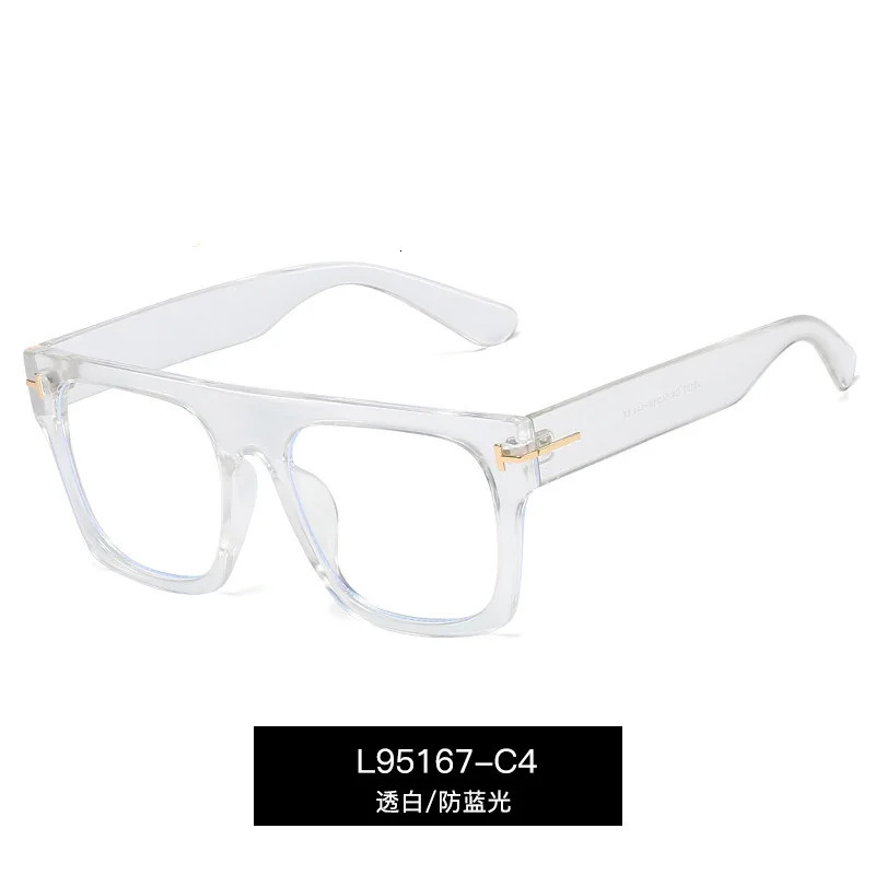 Blue light blocking womens reading glasses with oversized square frame featuring TR90 material T-shaped letter decoration optical lens 241202