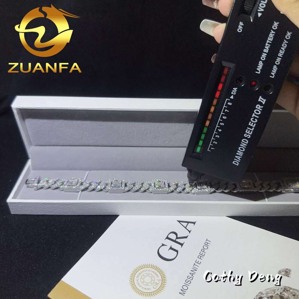 Zuanfa Jewelry Hip Hop Chain Gold Plated VVS Moissanite Baguette 12Mm Cuban K Bracelet Sier Men Bracelet