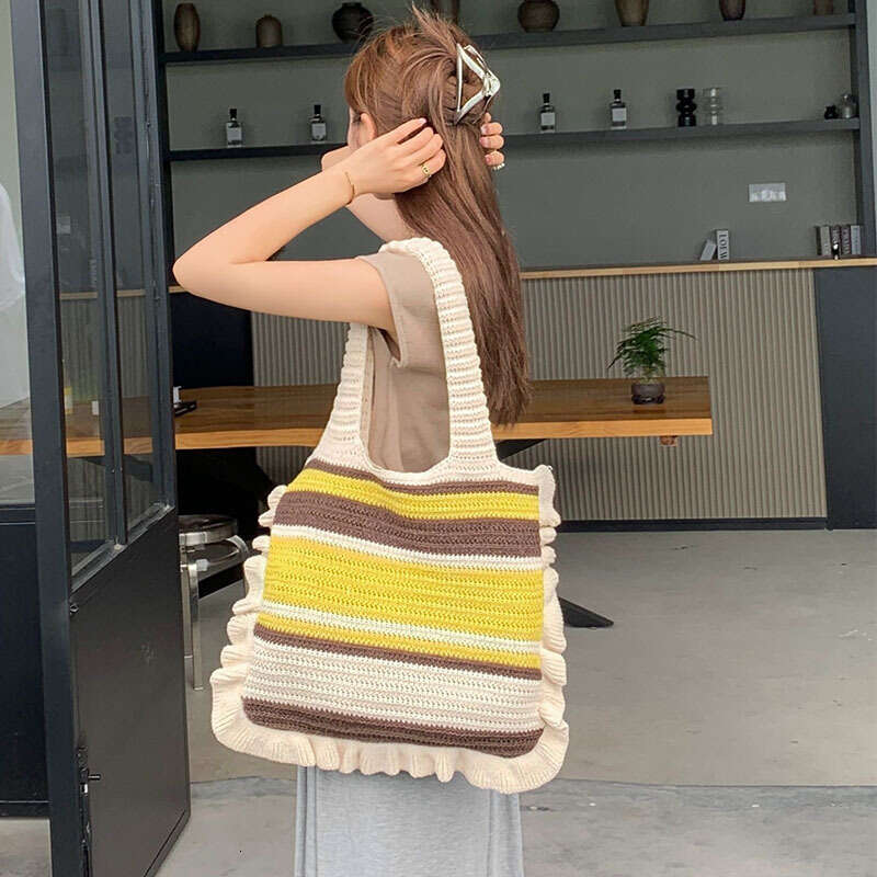 New Retro Knitted Hand Woven Tote Woolen Women's Hand-Held Shoulder Bag, Shopping Bag B1