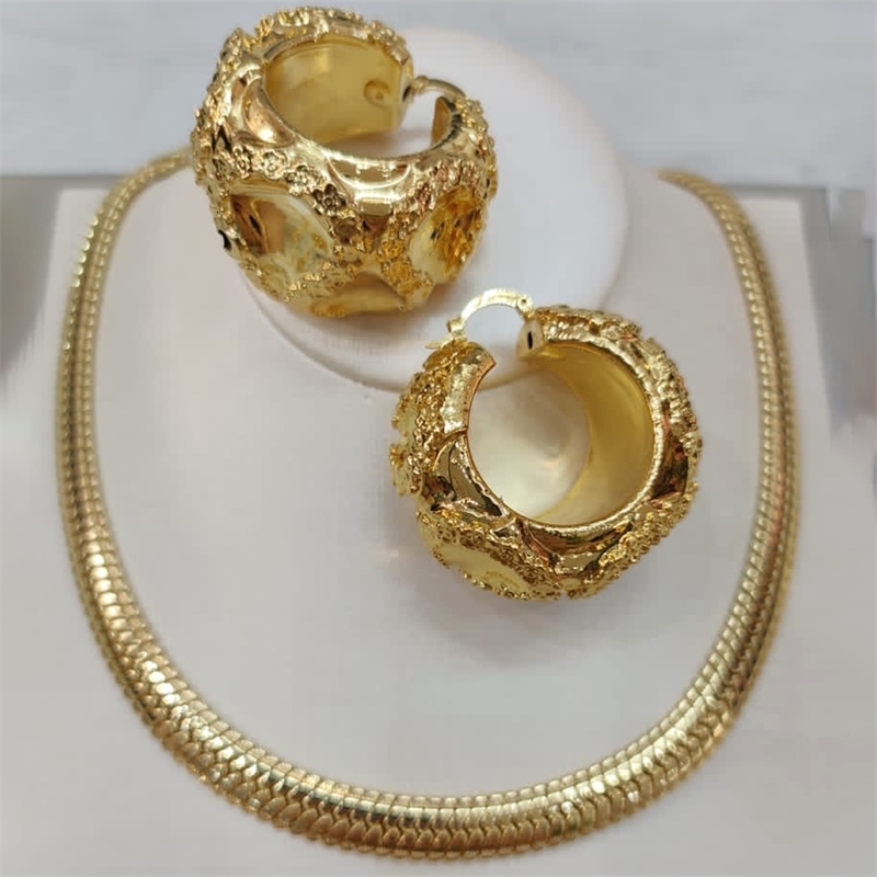 Dubai Gold Plated Jewelry Set for Women Trend Round Earrings Pendant African Copper Necklace Sets For Party Weddings 241120