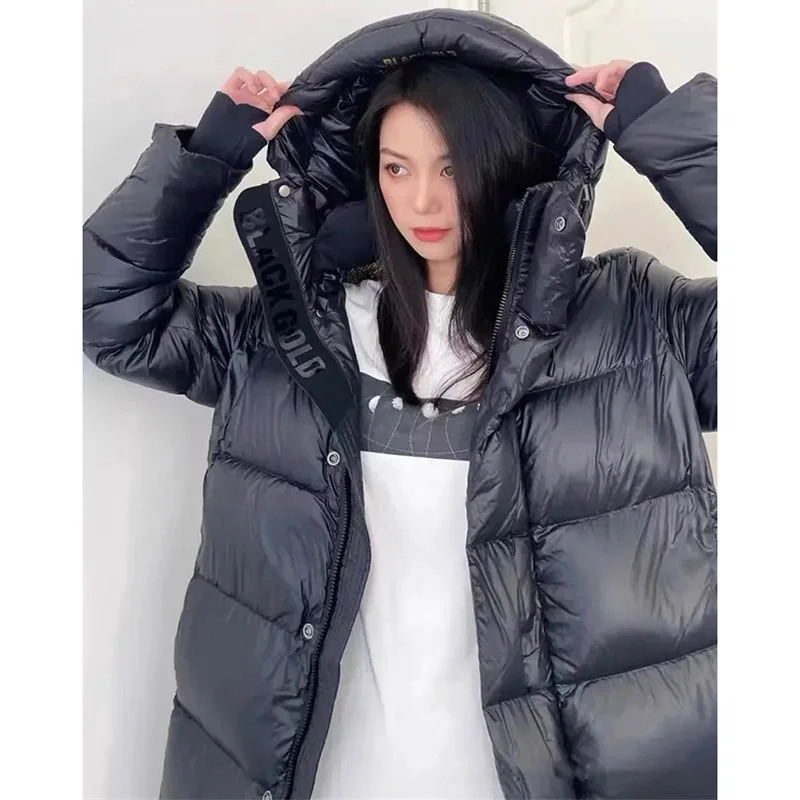 Women Loose Cotton Padded Jacket Korean Ladies Long Over The Knee Puffer Coat Winter Female Black Gold Warm Cotton Padded 241202