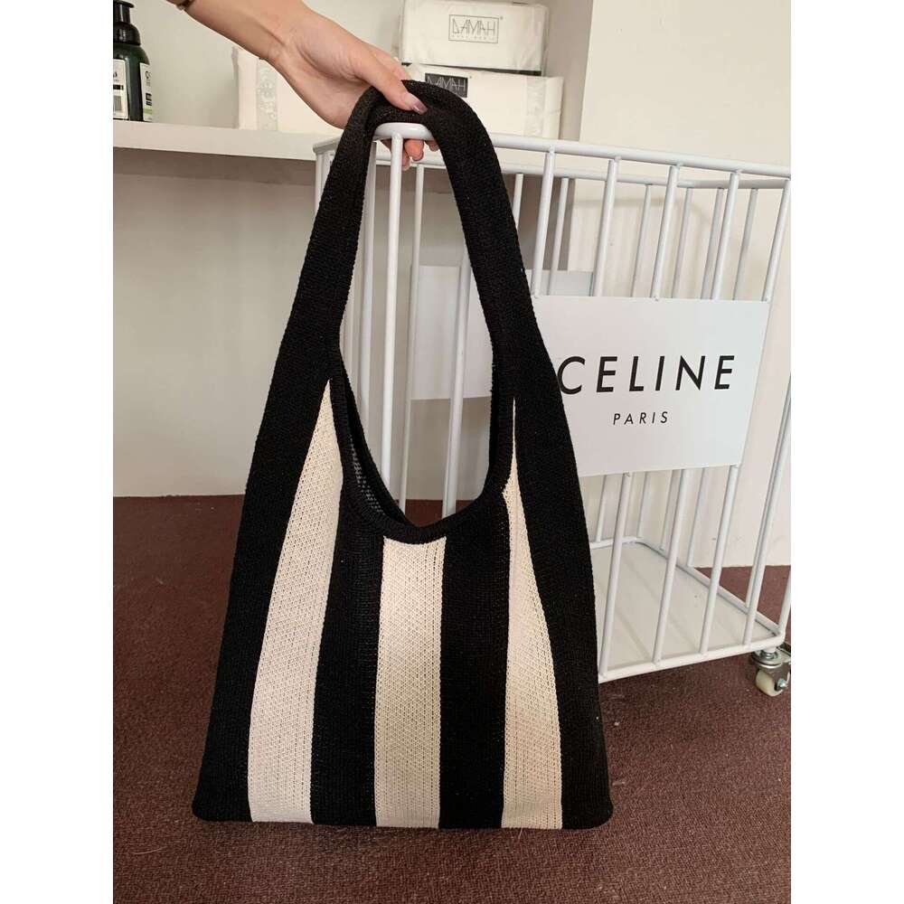 New Knitted Niche Striped Shoulder Simple Fashion Women's Bag Handbag Shopping Bags B2