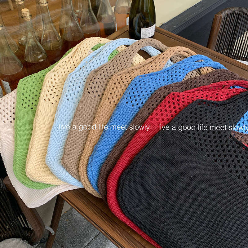 New Japanese And Korean Tote Mesh Hollow Women's Shoulder Knitted Bag Handbag B2