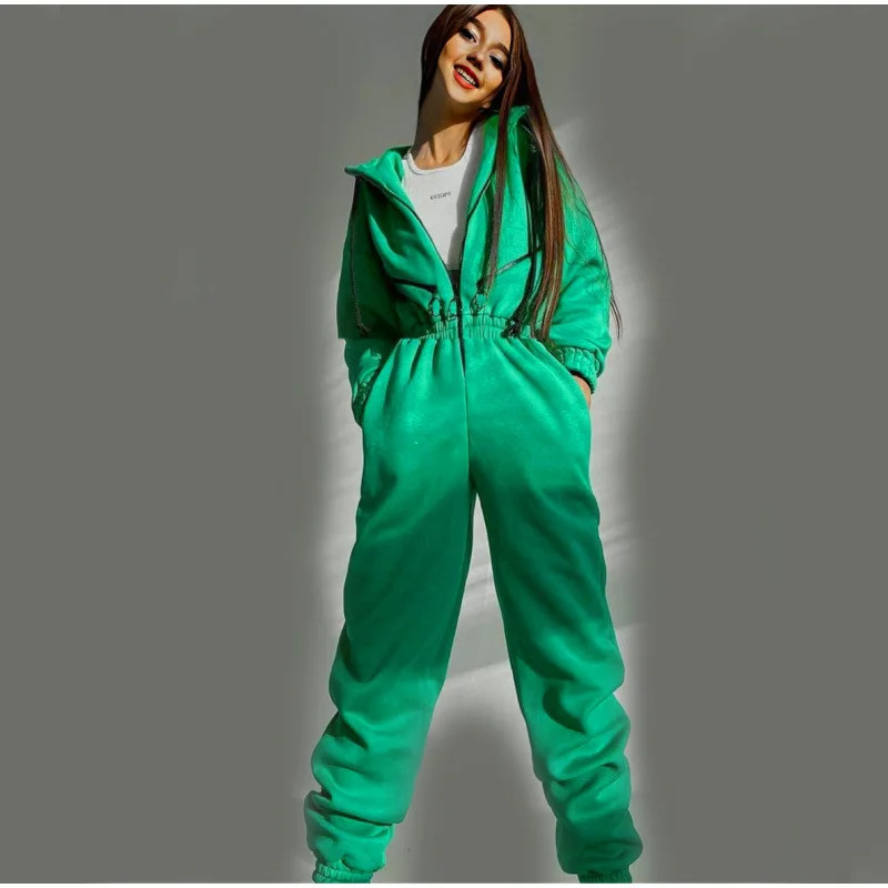 Autumn Womens Monochrome LongSleeved Jumpsuit Solid Color Zipup Sportswear Female Winter Casual Tracksuit Fashion Hoodies 241120