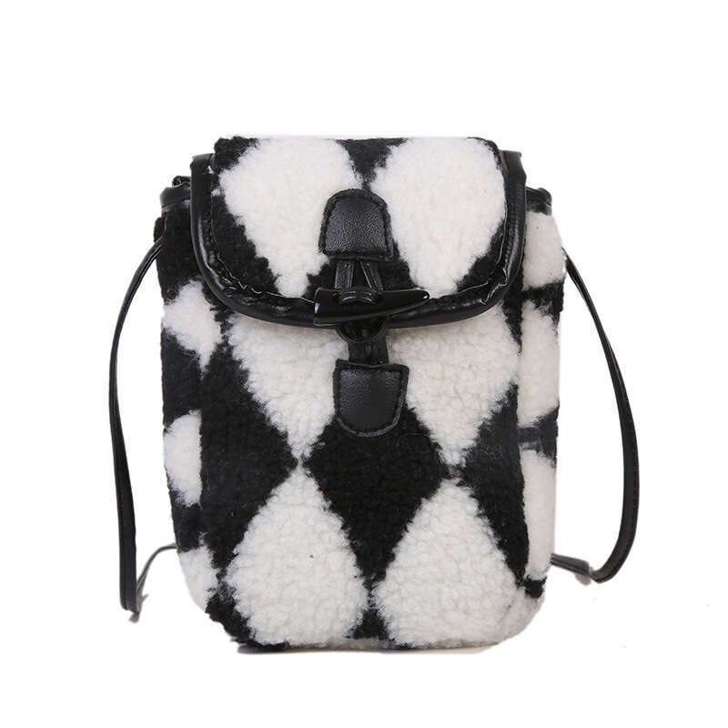 New Autumn And Winter Fur Phone With Contrasting Colors, Stylish Single Shoulder Crossbody Small Bag, Women's Retro Plush Bag B2