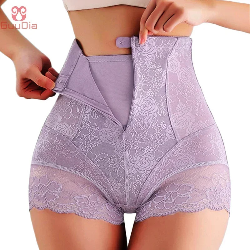 GUUDIA Hook Zipper Clre Lace High Waist Tummy Control Shapewear Panty Invisable Slimming Shaping Women Underwear Shaper 241121