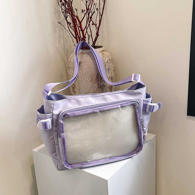 Teenage student in class heart transparent layer crossbody bag trendy commuting tote handbag shoulder bag carrying pain bag 241202