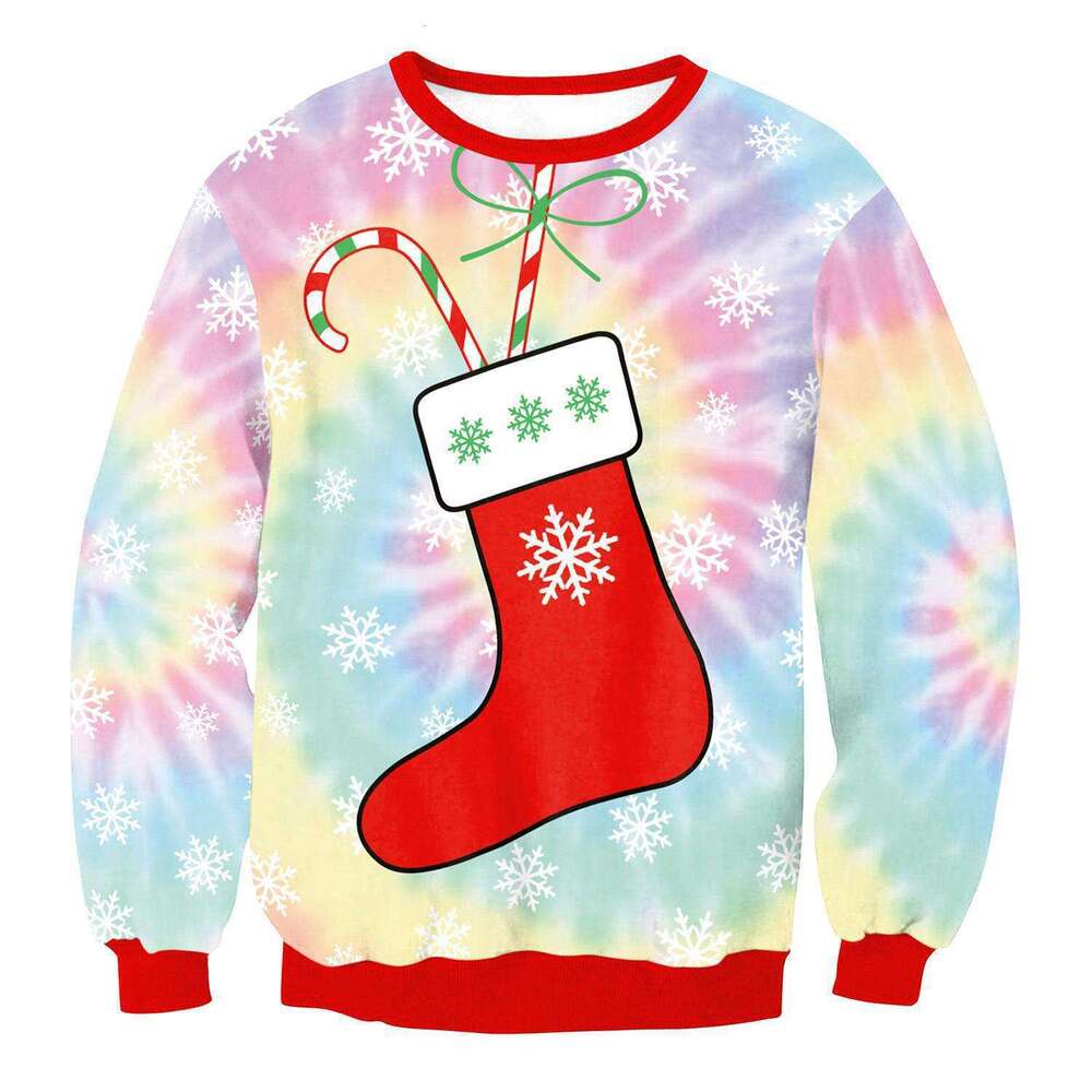 3D digital printing Christmas round neck hoodie with fake two piece tie sweatshirt from European and American e-commerce sources