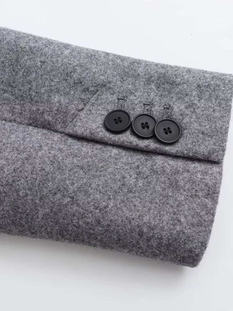 TRAF Women 2024 Autumn Fashion Tongle Style Slim Fit Long Casual Coat Chic Lapel Button Sleeve Outerwear Mujer 241121