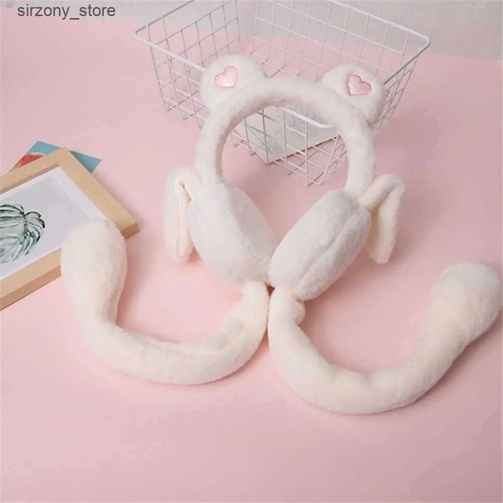 Ear Muffs Windproof Moving Jumping Ears Winter Warm Earmuffs Heart Bear Airbag Plush Ear Muffs Gift for Ladies Girls J241202