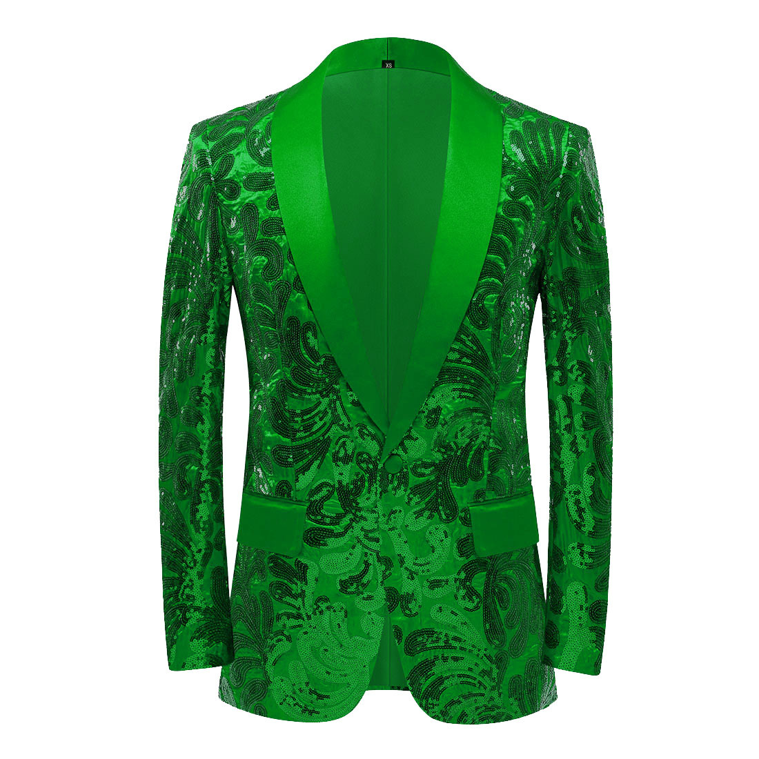 K625 Men's Slim Fit Green Suit Jacket with Color Sequin Detail