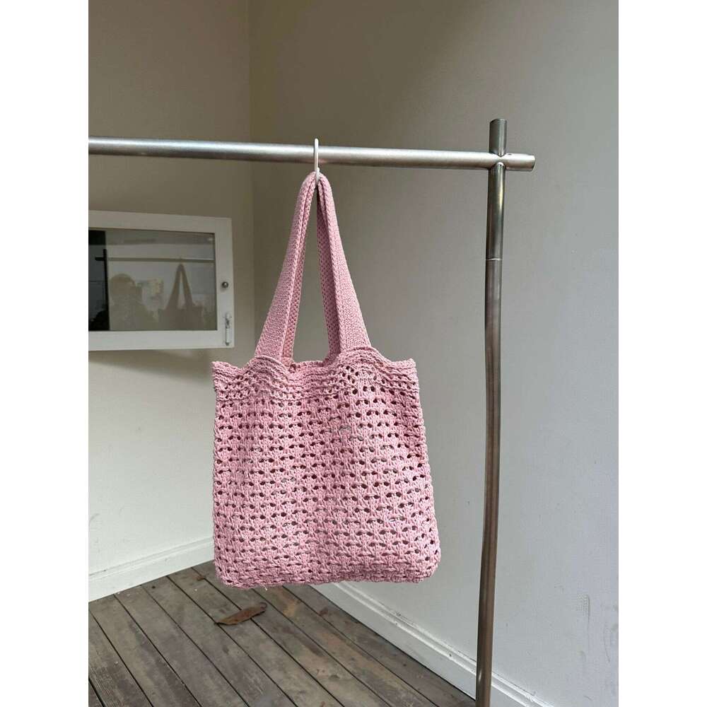 Vintage Hollowed Out Knitted Hand Woven Women's Woolen Tote Bag, Handbag, Shopping Bag B1