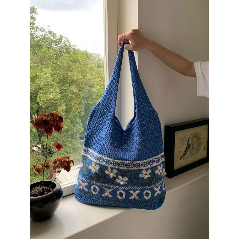 Vintage Knitted Woven Tote Premium Exquisite Women's Shoulder Large Capacity Handbag Bag B2
