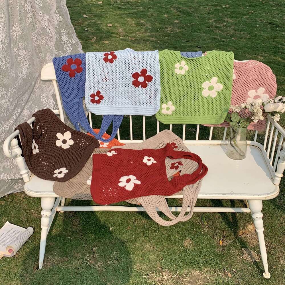 Knitted Summer Versatile Large Capacity Shopping Bag Simple Woven Mesh Hollow Out Women's Shoulder Bags B2