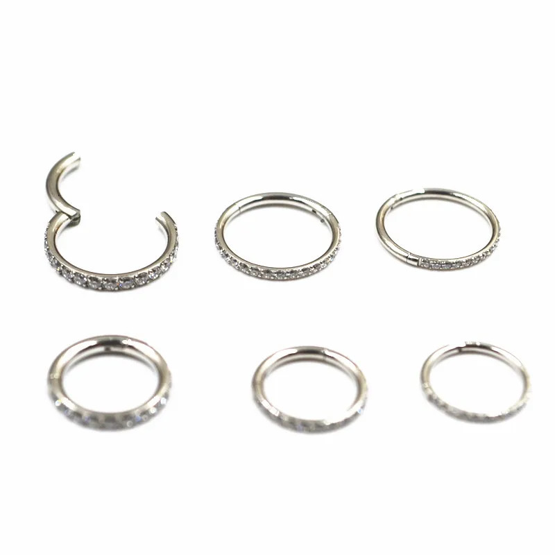 10pcs/Lot 316L Steel 18G 16G 14G Nose Seamless Hinged Segment Septum Clicker Ring Ear Cartilage Rook Helix Hoop Ring CZ 241120
