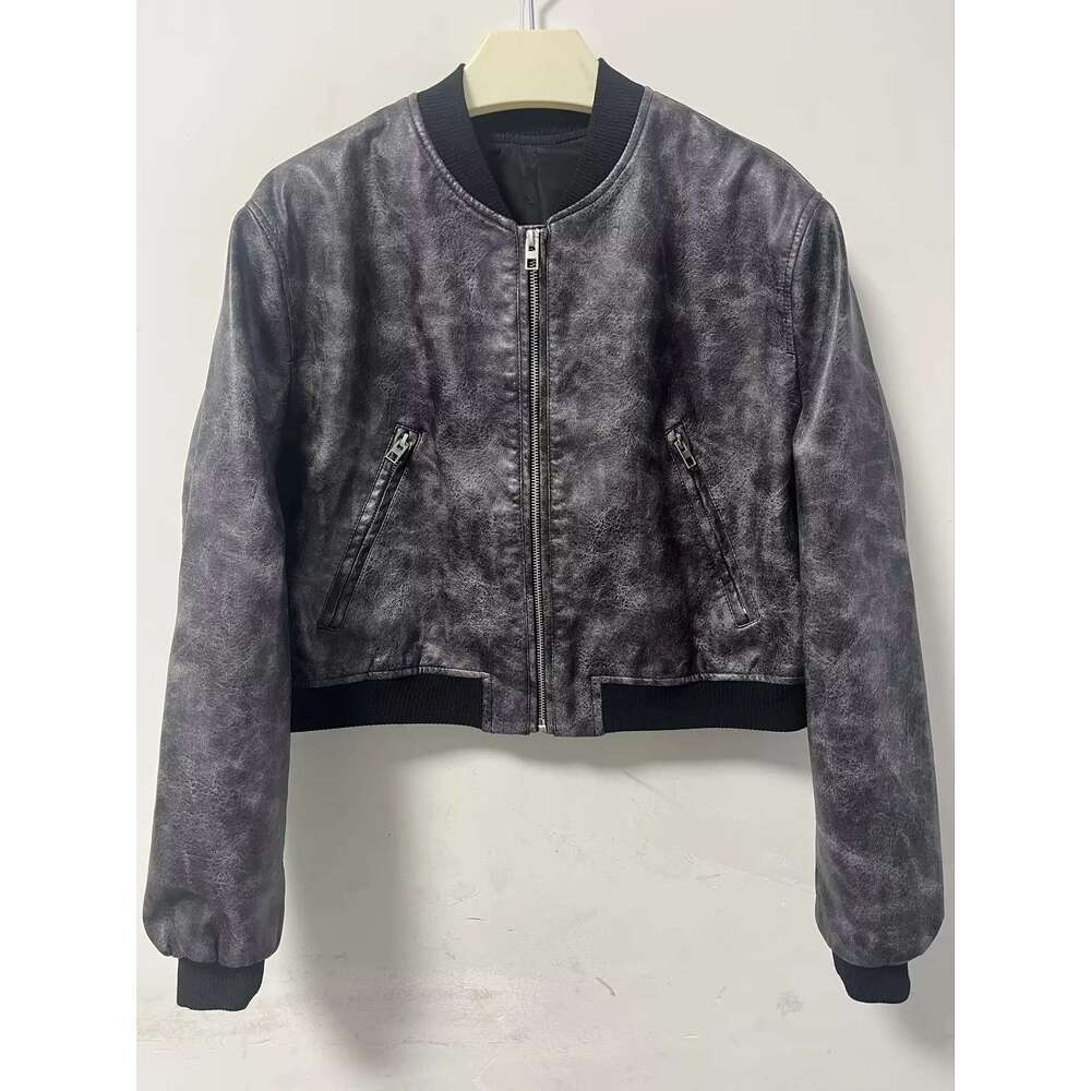 PU street short style slim fit autumn stand up collar motorcycle pilot leather jacket 6 2024 new casual versatile fashion clothing