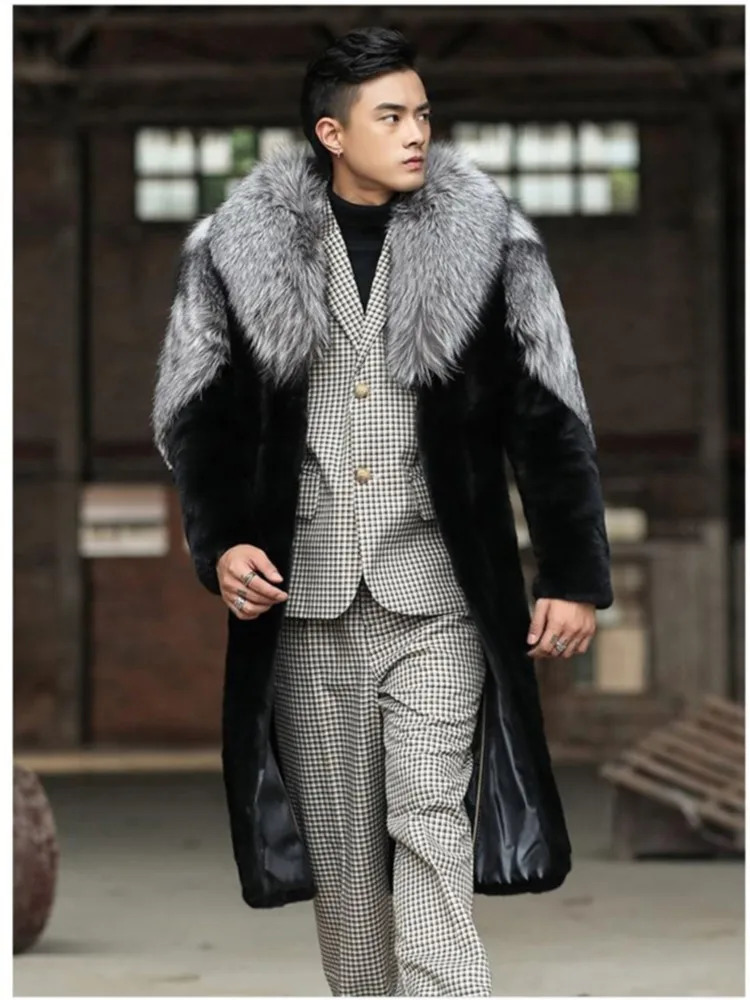 Mans Artificial Fur Coat Big Lapel Thicken Winter Long Jacket Warm Mens Clothes Faux Fox Fluffy Overcoat 241202