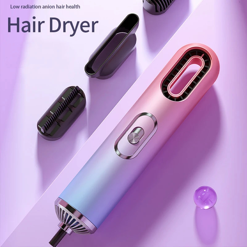 Professional Airflow Style Hair Dryer Electric Brush Comb With Nozzle Mini Portable Straight 241118